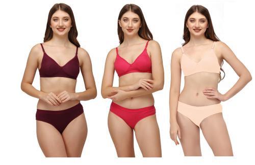 Dhandai Fashion Women's Lingerie Set Babydoll Swimwear Hot Nighty Wedding Night Bra Panty Set Combo 3 Sets DAZ-MahiraSet(CB_4-3)Red-Skn-Mrn-36