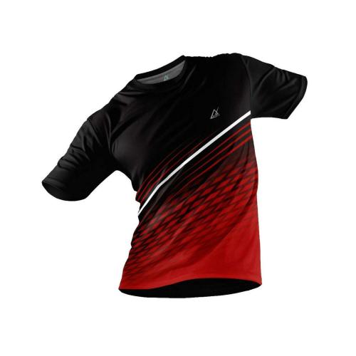 JJ TEES Polyester Half Sleeve Jersey with Round Collar and Digital Print All Over for Men (Color: Black and Cherry Red)