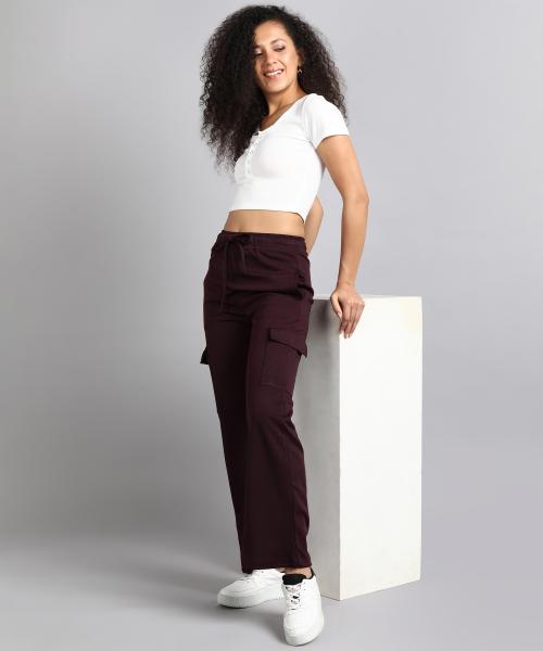 Maroon Casual High-Waisted Parallel Cargo Trouser Pants for Women -699 - XXL / Maroon