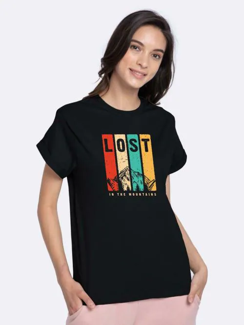 Bewakoof Women Lost Mountains Printed Half Sleeve Round Neck T-Shirt