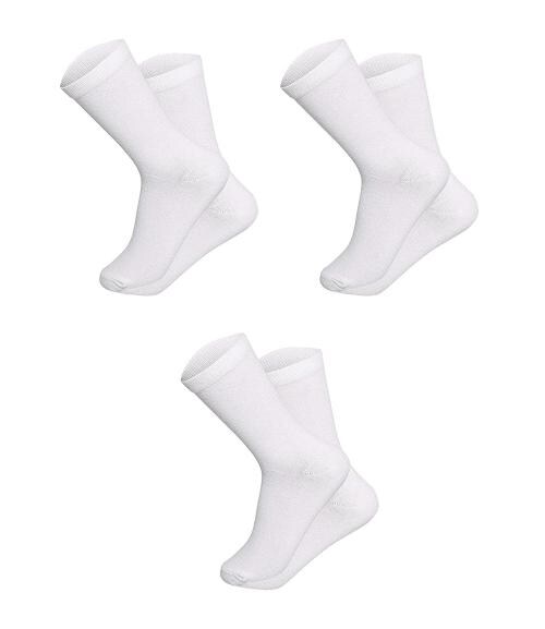 Cotson Calf Length, Full Length, High Length Pure Cotton Plain Solid White Color Formal Socks For Men And Boys - Pack Of 3 Pairs, Free Size