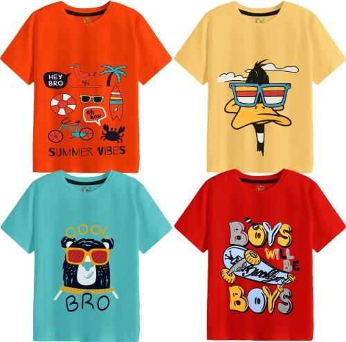 Little Zing Boys Multicolor Pure Cotton Printed Pack Of 4 T Shirt | Boys tshirt | Kids Tshirt | Kids Wear | Tshirt for Boys | Baby Clothes | T shirt for boys