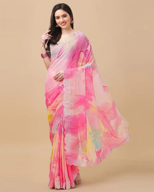 Rekha Maniyar Moss Chiffon Pink Color Digital Printed Saree for Women