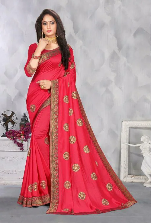 indian women Pink Art Silk Saree (Free Size)