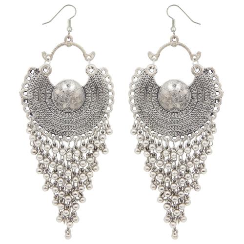 Fresh Vibes Black Metal Oxidised Afghani Chandbali Earrings for Women with Ghungroo Hangings - Stylish & Trendy Long Party & Daily Use Tribal Boho Ear Rings for Girls