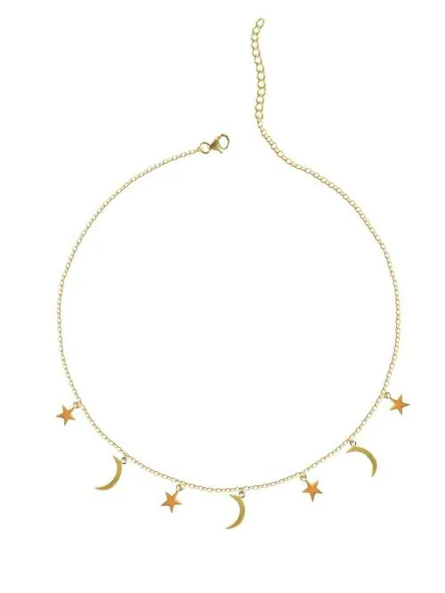 CLARA 925 Sterling Silver Gold Rhodium Plated Moon & star Necklace Chain