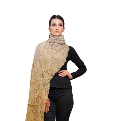TRISHYA Chantiley Center Panel Lace Stole For Women and Girls