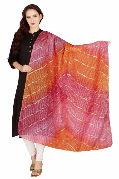 RANI SAAHIBA Women's Kota Silk Gold Foil Printed Dupatta (SKRDD2215_Pink-Orange)