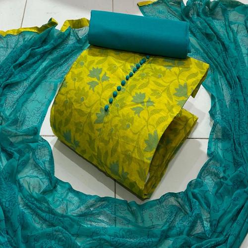 MF LADLEE Top-Pure Modaal Silk with Fancy Print and tie neck Bottom-Cotton Dupatta-Chiffon with fancy print