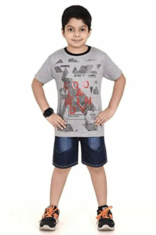 Hizume Boys Grey Printed Half Pant Combo - 4-5 Y