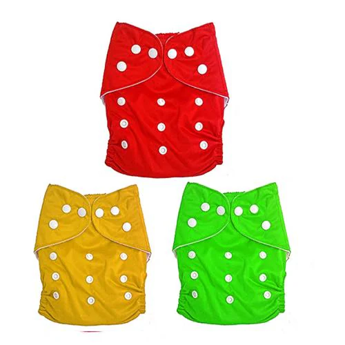 feelitson Unisex Baby Cloth Diaper Reusable Washable Adjustable With 1 Green, 1 Red, 1 Yellow Diaper Free Size Age - (3 Months to 3 Years) Weight - (5-17 Kg)