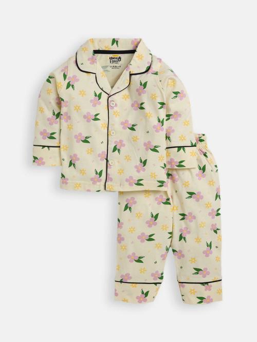 AMUL Kandyfloss Unisex Kids Cream Printed 100 Percent Cotton NightSuit (2-3Y)