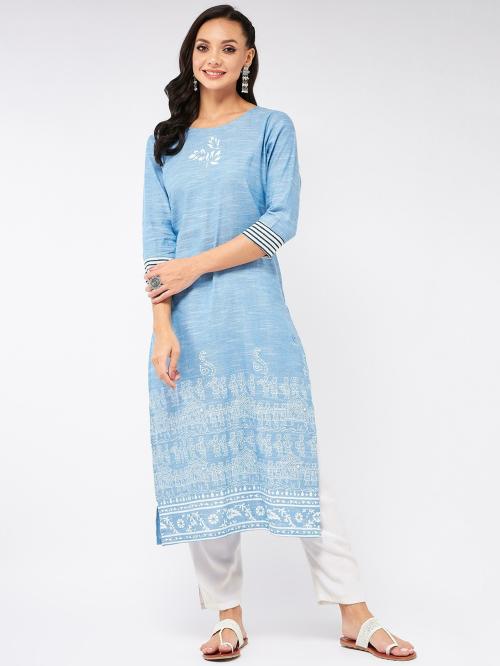 Pannkh Women's Madhubani Block Printed Chambray Kurta | kurta | kurta women | kurta for women | kurtas