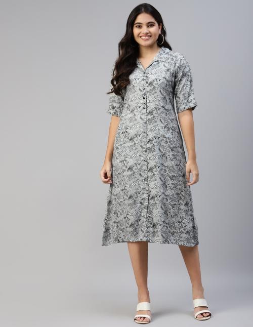 ZOAE Collared Welt Pocket Dress ( Grey-XL )