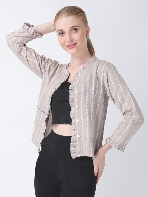 For U Stylish Cotton Shirt For Women Jacket Style Top Shirt Casual Shirts For Girls (Light Grey) (M)