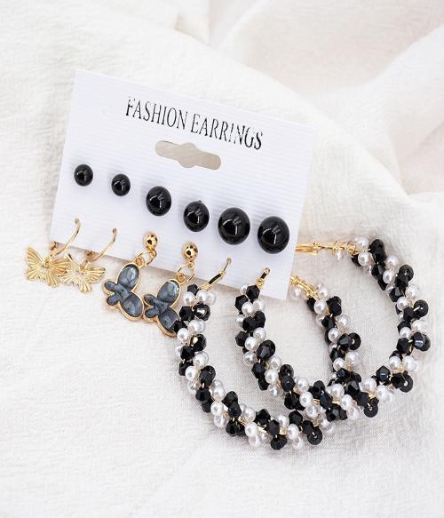 DESTINY JEWEL'S Combo of Korean Earrings Butterfly and Pearl Decor Hoop Earrings Set Pearl Alloy Hoop Earring