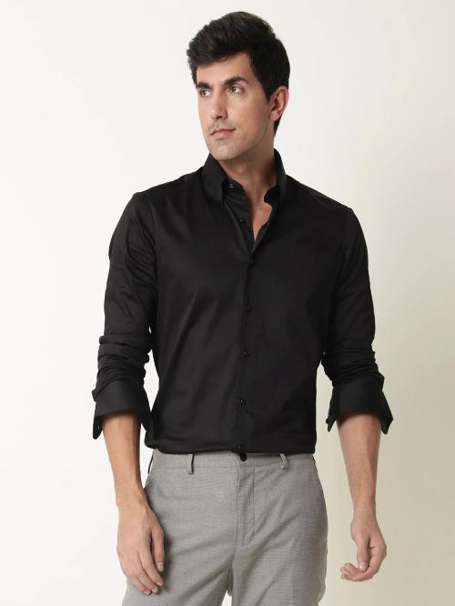 MISCHIEF MONKEY Men's Solid Collar Casual Black Color 100% COTTON Plain Shirt For men