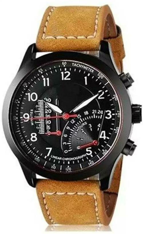 Watchstar Analog Black Dial Brown Strap Watch For Men