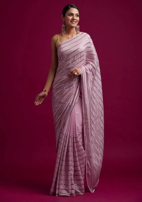 Yourwish Women Pink Georgette Embroidered Bollywood Saree, Koskii