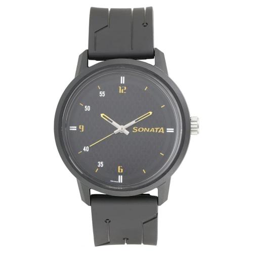 Sonata Analog Dial Clear Band Black Plastic Watch - Np77085Pp03W For Men