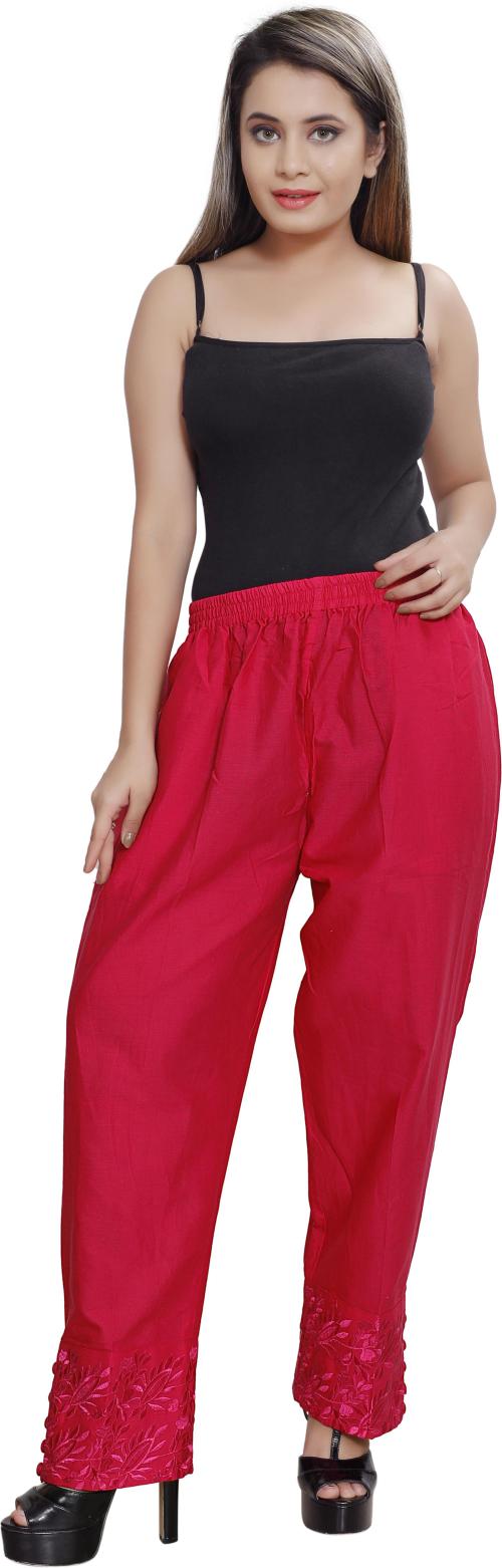 Ramp Bottoms Women Pink Embroidered Cotton Linen Blend Palazzo (XXL)