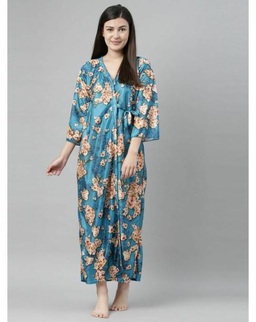 BAILEY SELLS Women Grey Solid Satin Blend Robe Nighty - Free Size | Free Size Nighties & Nightgowns | Green Nighties & Nightgowns | Satin Blend Nighties & Nightgowns | Night wear | Sleep wear