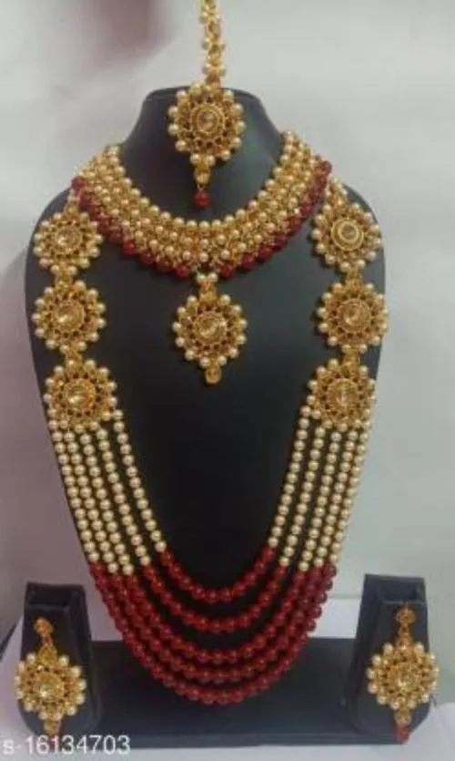 Buy Shikha Store Brass Alloy Earrings and Necklace Set (Gold) Online at