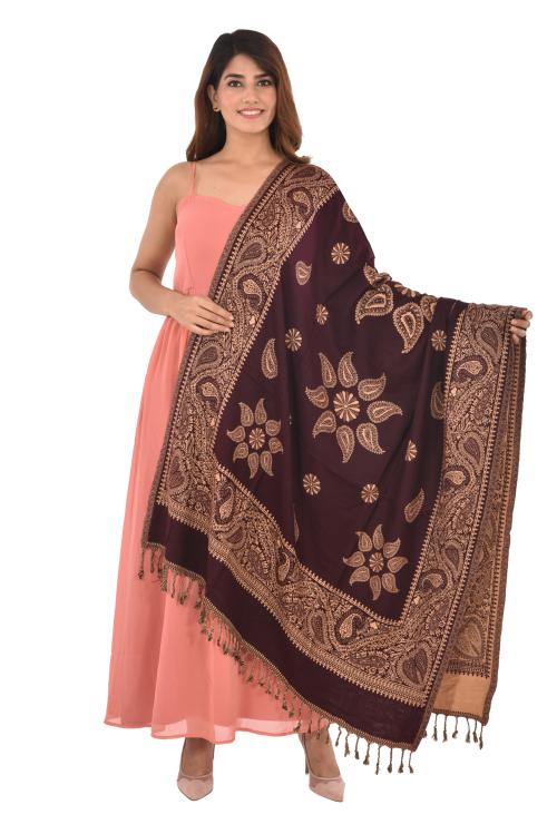 BAISA Women Brown Phulkari Acrylic Blend Shawl