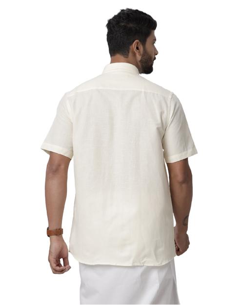 RAMRAJ Men Cream Color Solid Half Sleeves Casual & Formal Shirt