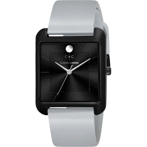 CHARLIEKEEN Black Square Dial Watch with Black Case and Grey Strap Analog Watch - For Men CC-GR008-BLK-GRY