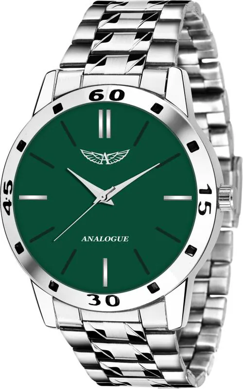 Analogue Analog Green Dial Silver Strap Watch For Men (Anlg-454-Green-Silver)