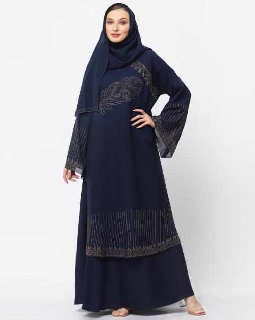 Klotthe Women Blue Embellished Burqa With Scarves