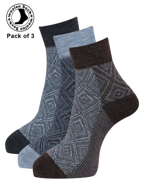 Dollar Ankle Length Woolen Socks Men (Pack of 3) in Assorted Color