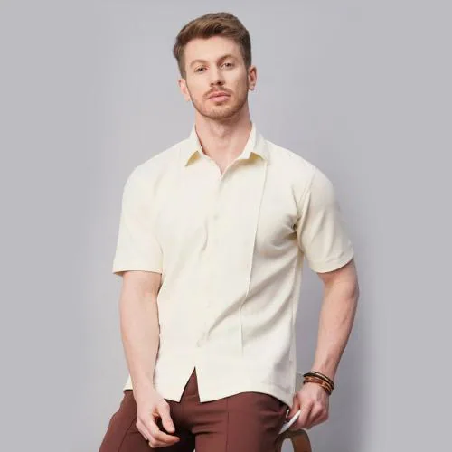 Maxmerci Cream colour regular collared half-sleeved shirt for men