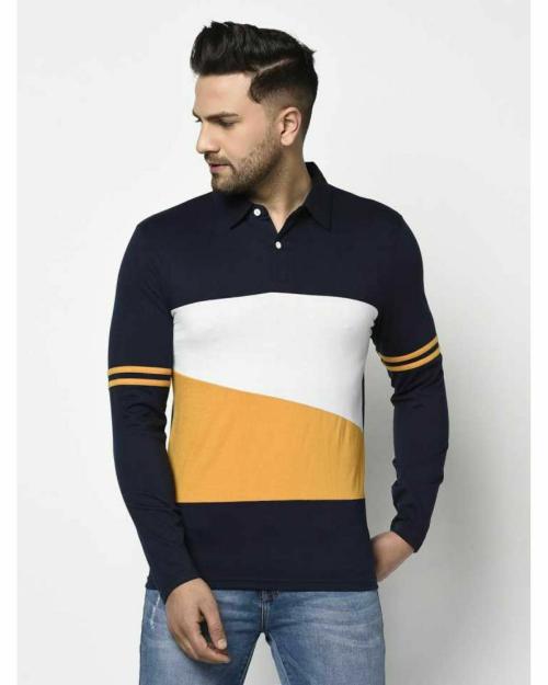 Buy Glito Color Blocked Multicolor Full Sleeves Polo Tshirts For Men's
