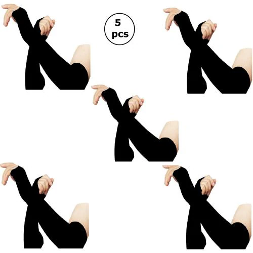 Sasta sales Sports Arm Sleeves| Summer sleeves for men and women| Black hand gloves| Black hand cover| Pack of 5 pair sleeves of free size||