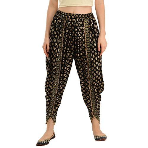 DONSON Women Printed Harem Pants, Patiala Dhoti Salwar Pants Free Size (28 till 34) (BLACK)