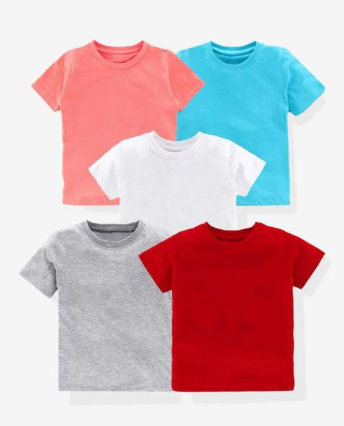 Kavee Boys Multicolor Solid Pure Cotton Pack Of 5 T-Shirt