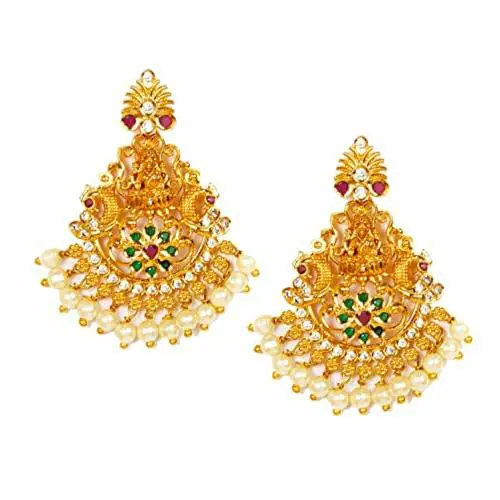 BellaMoire Gold Plated Chandbali Earrings Gold (Women and Girls)