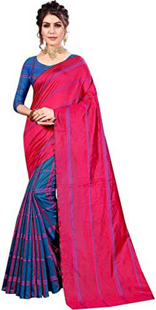 ROFOLO Women Blue Cotton Silk Saree
