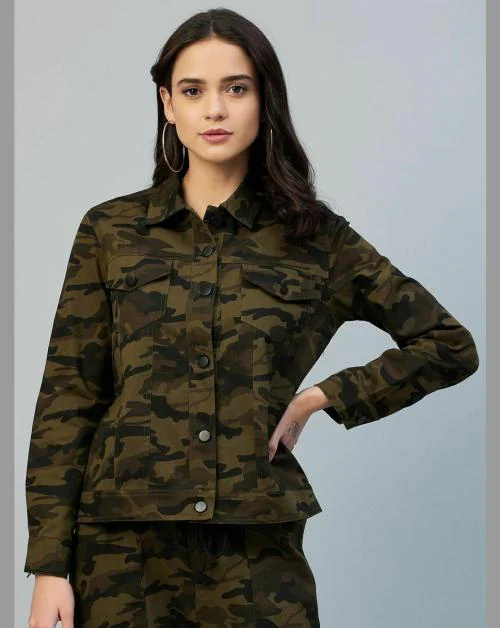 StyleStone Women's Army Print Cotton Twill Jacket