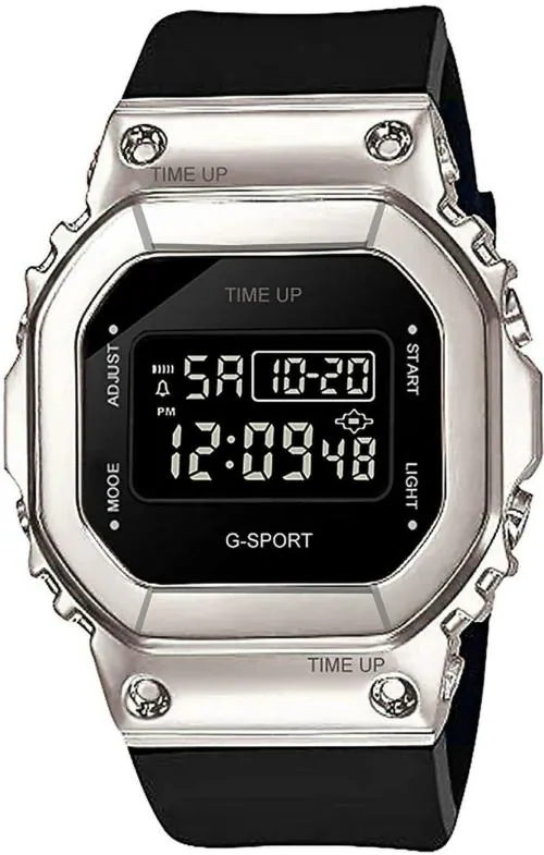 Mastrena Silver Sports Seven Light Alarm Digital Black Dial And Strap Watch For Boys (MSG2435)