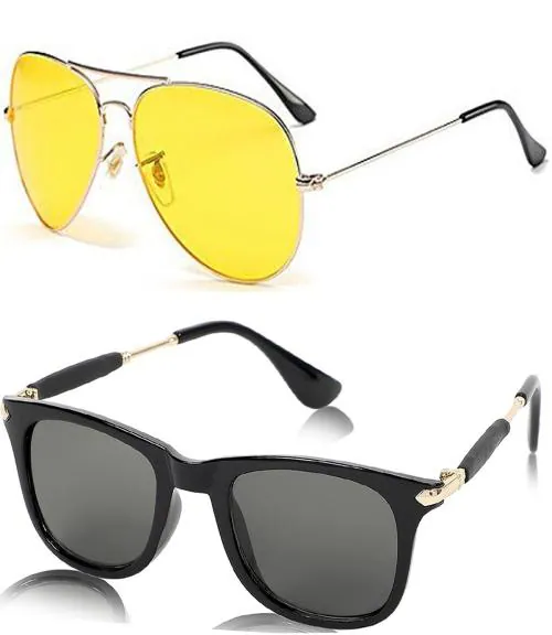 Younky Combo of Stylish Aviator & Wayfarer Sunglasses for Men And Women |SPP022-344|Black| - with Box