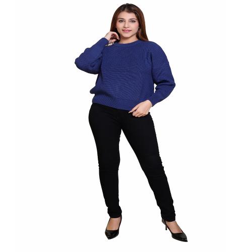 SHOSHI Winter Wear Casual Soft & Warm Cotton Solid Full Sleeve Women's Sweater ( Royal Blue )