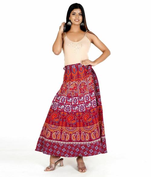 Rangun Red 100% Cotton Women Printed WrapAround(Skirts),WA_1076_Naptol_Red