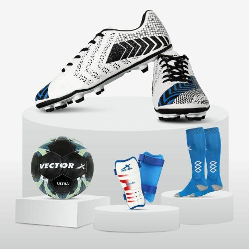 Vector X Gravity Shoe, Football ,Pair of Shin Guard & Pair of Stockings Combo kit