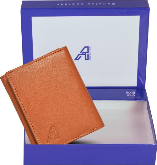 Arshaan Men Orange Genuine Leather 6 Card Slot Rfid Wallet