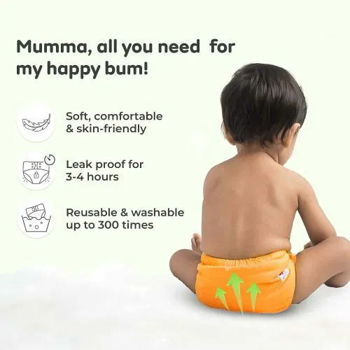 XIANCO Leak Proof Baby Cloth Diaper Combo (4 Diapers + 4 Inserts) for 3 Months to 3 Years