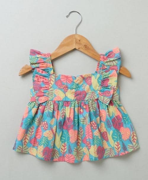 Sweet Lime By AS Multicoloured Flutter Sleeves Organic Cotton Blouse. blouse top for girls, kids top, tops for girls, multicolored blouse.