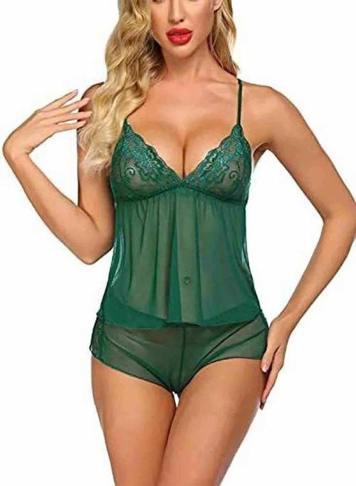 ZXS STYLE Women Green Floral Net Floral Above The Knee Babydoll